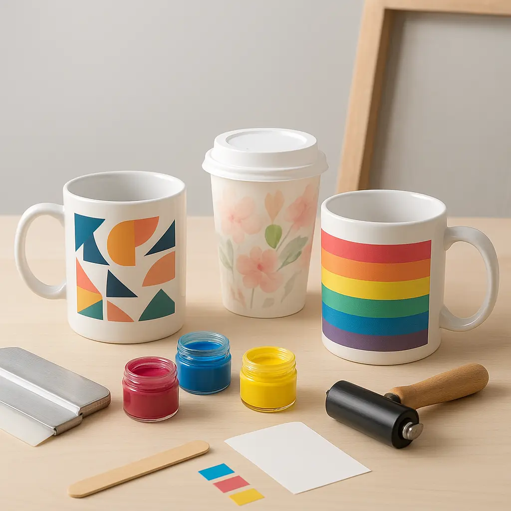 Custom printed cups in studio